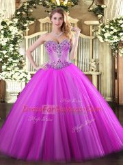 Glorious Fuchsia Sweetheart Neckline Beading 15th Birthday Dress Sleeveless Lace Up