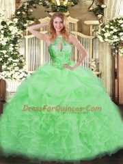 Sleeveless Organza Floor Length Lace Up Quinceanera Dresses in with Beading