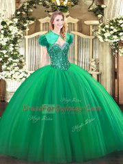 Fashionable Sweetheart Sleeveless Tulle 15 Quinceanera Dress Beading Lace Up