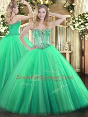 Modern Sweetheart Sleeveless Vestidos de Quinceanera Floor Length Beading Turquoise Tulle
