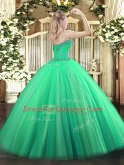 Modern Sweetheart Sleeveless Vestidos de Quinceanera Floor Length Beading Turquoise Tulle