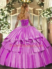 Hot Selling Blue Ball Gowns Organza and Taffeta Strapless Sleeveless Beading and Ruffled Layers Floor Length Lace Up 15th Birthday Dress