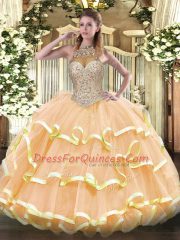 Floor Length Ball Gowns Sleeveless Peach Sweet 16 Dresses Lace Up