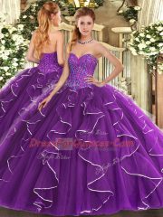 Sweetheart Sleeveless Lace Up Sweet 16 Dresses Purple Tulle