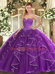 Sweetheart Sleeveless Lace Up Sweet 16 Dresses Purple Tulle