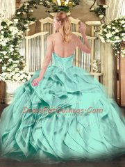 Beauteous Olive Green Lace Up Sweetheart Beading and Ruffles Sweet 16 Quinceanera Dress Organza Sleeveless