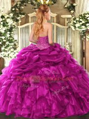 Amazing Sleeveless Floor Length Beading and Ruffles and Pick Ups Lace Up Quinceanera Dresses with Blue