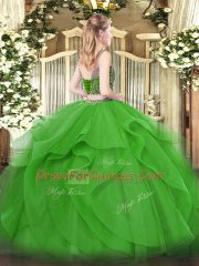 Colorful Floor Length Blue Quince Ball Gowns Tulle Sleeveless Beading and Ruffles