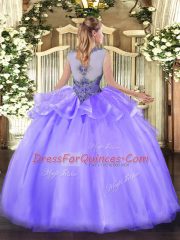 Amazing Floor Length Lace Up Sweet 16 Dresses Light Yellow for Sweet 16 and Quinceanera with Beading