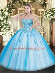 On Sale Tulle Sleeveless Floor Length Ball Gown Prom Dress and Appliques