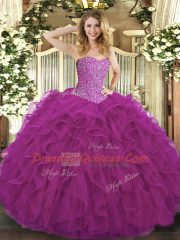 Tulle Sleeveless Floor Length Quinceanera Dresses and Beading and Ruffles