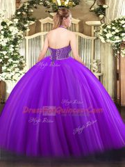 On Sale Tulle Halter Top Sleeveless Lace Up Beading 15th Birthday Dress in Green