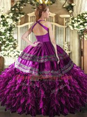 Artistic Sleeveless Organza Floor Length Lace Up Vestidos de Quinceanera in Turquoise with Embroidery and Ruffles