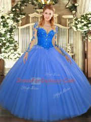 Customized Long Sleeves Lace Up Floor Length Lace Quinceanera Gown