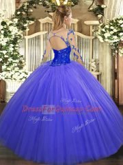 Customized Long Sleeves Lace Up Floor Length Lace Quinceanera Gown
