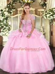Most Popular Baby Pink Lace Up Quinceanera Dress Appliques Sleeveless Floor Length