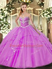 Sleeveless Lace Up Floor Length Beading and Ruffles Quince Ball Gowns