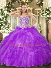 Sophisticated Lavender Sweetheart Neckline Beading and Ruffles Quinceanera Dress Sleeveless Lace Up