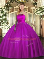 Fuchsia Ball Gowns Ruching Ball Gown Prom Dress Lace Up Tulle Sleeveless Floor Length