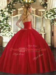 Fuchsia Ball Gowns Ruching Ball Gown Prom Dress Lace Up Tulle Sleeveless Floor Length