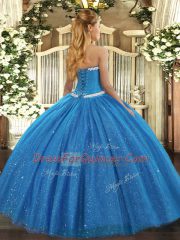 Free and Easy Teal Ball Gowns Sweetheart Sleeveless Tulle Floor Length Lace Up Appliques Sweet 16 Dresses
