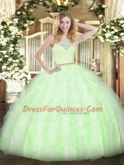 Sweet Yellow Green Sleeveless Tulle Zipper Sweet 16 Dress for Military Ball and Sweet 16 and Quinceanera