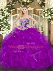 Great Strapless Sleeveless Organza Sweet 16 Quinceanera Dress Beading and Ruffles Lace Up