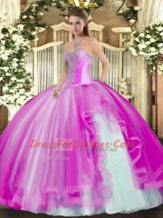 Beauteous Sleeveless Beading and Ruffles Lace Up Ball Gown Prom Dress