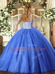 Ideal Blue Sleeveless Tulle Lace Up Sweet 16 Quinceanera Dress for Military Ball and Sweet 16 and Quinceanera