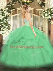 Modern Apple Green Sleeveless Lace and Ruffles Floor Length Quinceanera Dresses
