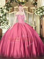 Spectacular Beading 15th Birthday Dress Hot Pink Lace Up Sleeveless Floor Length