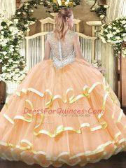 Exquisite Beading and Ruffled Layers 15th Birthday Dress Yellow Green and Light Yellow Zipper Sleeveless Floor Length