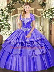 Purple Sleeveless Floor Length Beading and Ruffled Layers Lace Up Quinceanera Gown