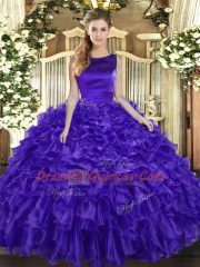 Floor Length Ball Gowns Sleeveless Purple Ball Gown Prom Dress Lace Up
