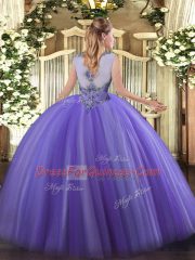 Custom Design Floor Length Red Sweet 16 Quinceanera Dress Tulle Sleeveless Beading