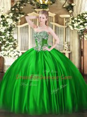 Extravagant Ball Gowns Ball Gown Prom Dress Green Strapless Satin Sleeveless Floor Length Lace Up