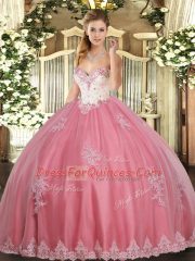 Most Popular Watermelon Red Lace Up Vestidos de Quinceanera Beading and Appliques Sleeveless Floor Length