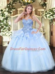 Pretty Sweetheart Sleeveless Ball Gown Prom Dress Floor Length Appliques Light Blue Organza