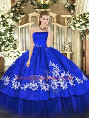 Organza and Taffeta Strapless Sleeveless Zipper Embroidery Sweet 16 Dresses in Royal Blue