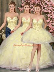 Floor Length Light Yellow Sweet 16 Quinceanera Dress Sweetheart Sleeveless Lace Up