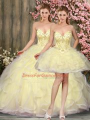 Floor Length Light Yellow Sweet 16 Quinceanera Dress Sweetheart Sleeveless Lace Up