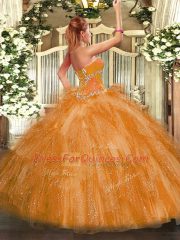 Sweetheart Sleeveless Ball Gown Prom Dress Floor Length Beading and Ruffles Organza