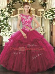 Elegant Scoop Sleeveless Organza Ball Gown Prom Dress Beading and Ruffles Lace Up