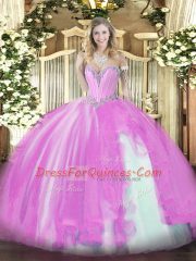 Beautiful Lilac Tulle Lace Up Sweetheart Sleeveless Floor Length Sweet 16 Quinceanera Dress Beading and Ruffles