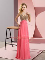 Hot Selling Spaghetti Straps Sleeveless Chiffon Beading Sweep Train Zipper