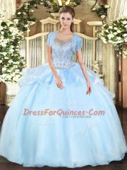 Luxurious Aqua Blue Scoop Clasp Handle Beading Vestidos de Quinceanera Sleeveless