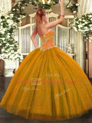 Affordable Ball Gowns Beading 15th Birthday Dress Lace Up Tulle and Sequined Sleeveless Floor Length