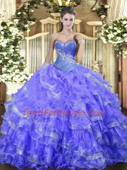 Blue Sweetheart Neckline Beading and Ruffled Layers Ball Gown Prom Dress Sleeveless Lace Up