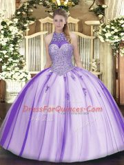 Charming Tulle Sleeveless Floor Length Quinceanera Gowns and Beading and Appliques
