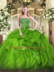 Beading and Ruffles Quinceanera Gowns Lace Up Sleeveless Floor Length